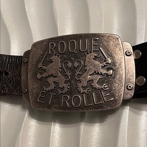 Vintage  Roque ET Rolle rustic- looking solid bronze buckle Leather Belt.